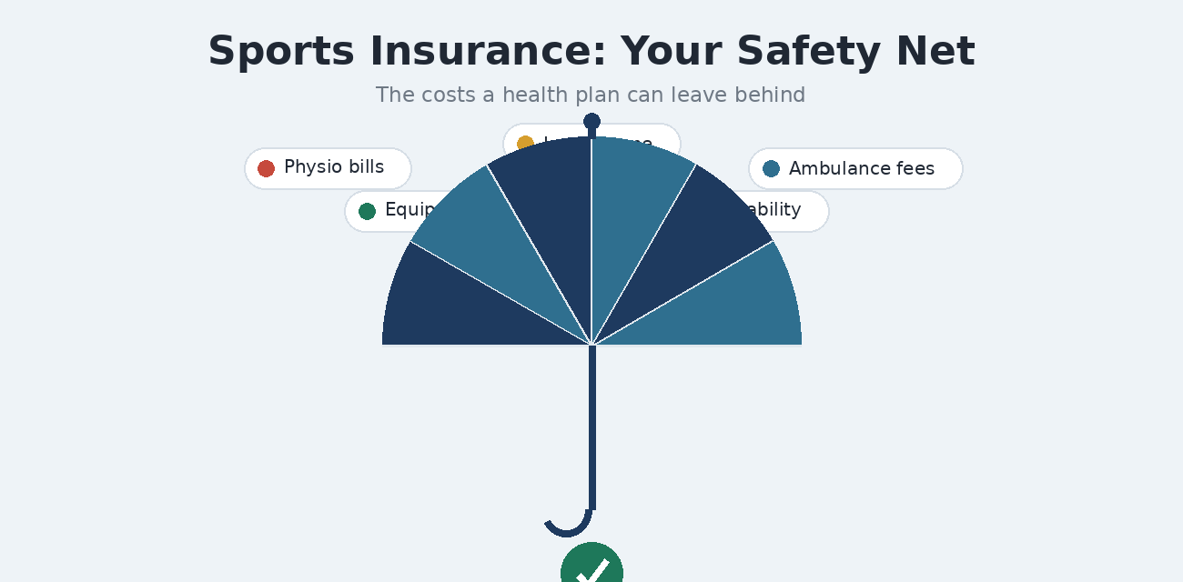 Sports insurance works like an umbrella, catching the costs a basic health plan can let through